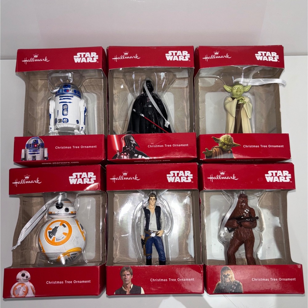 Hallmark Star Wars Ornaments Set of 6 Darth Vader Yoda Han Solo R2-D2 BB-8 NIB